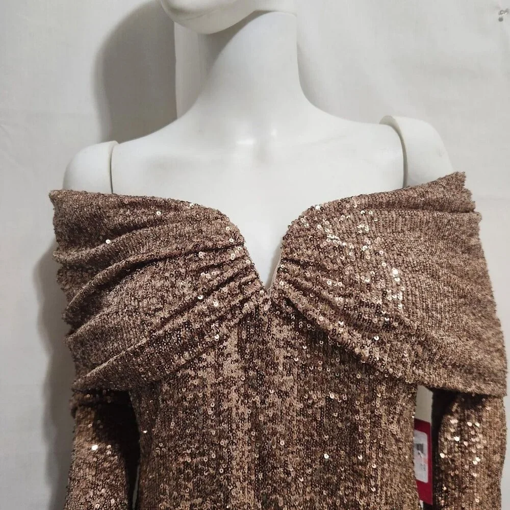 Vince Camuto Sequin Draped Off-the-Shoulder Sweetheart Neck Size 10 Dress (CJ8) - Picture 5 of 12